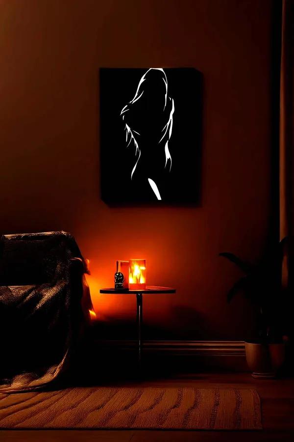 Reflective Female Silhouette Art on Vegan Leather Canvas