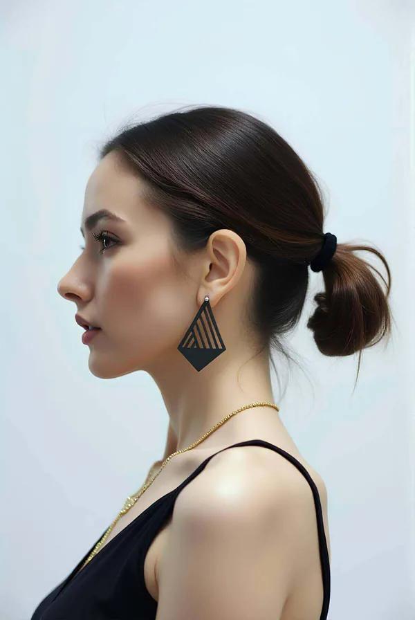Geometric Laser Cut Faux Leather Dangle Earrings