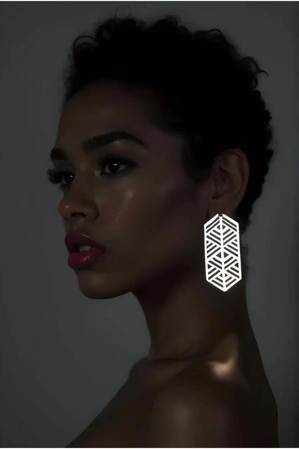 White Reflective Geometric Statement Earrings