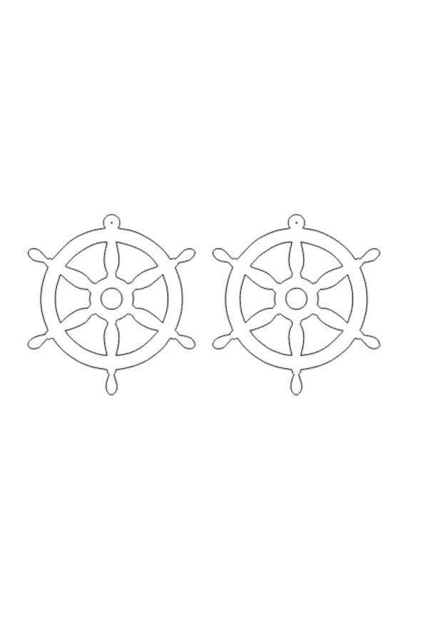 Rudder Wheel Drop Earrings in Matte Black Finish