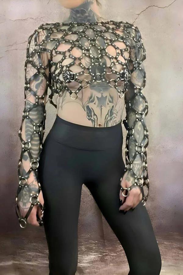 Full Body Harness with Mesh Sleeves and Rings