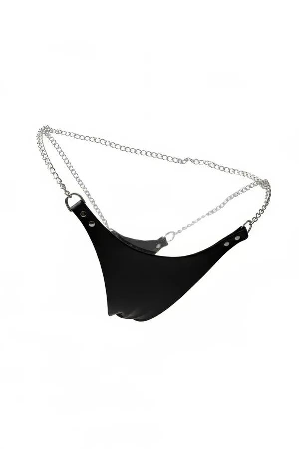 Faux Leather Minimalist Chain Thong Harness