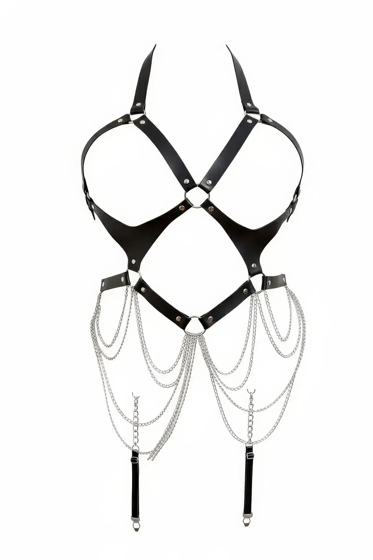 Body Harness with Layered Chain Garters