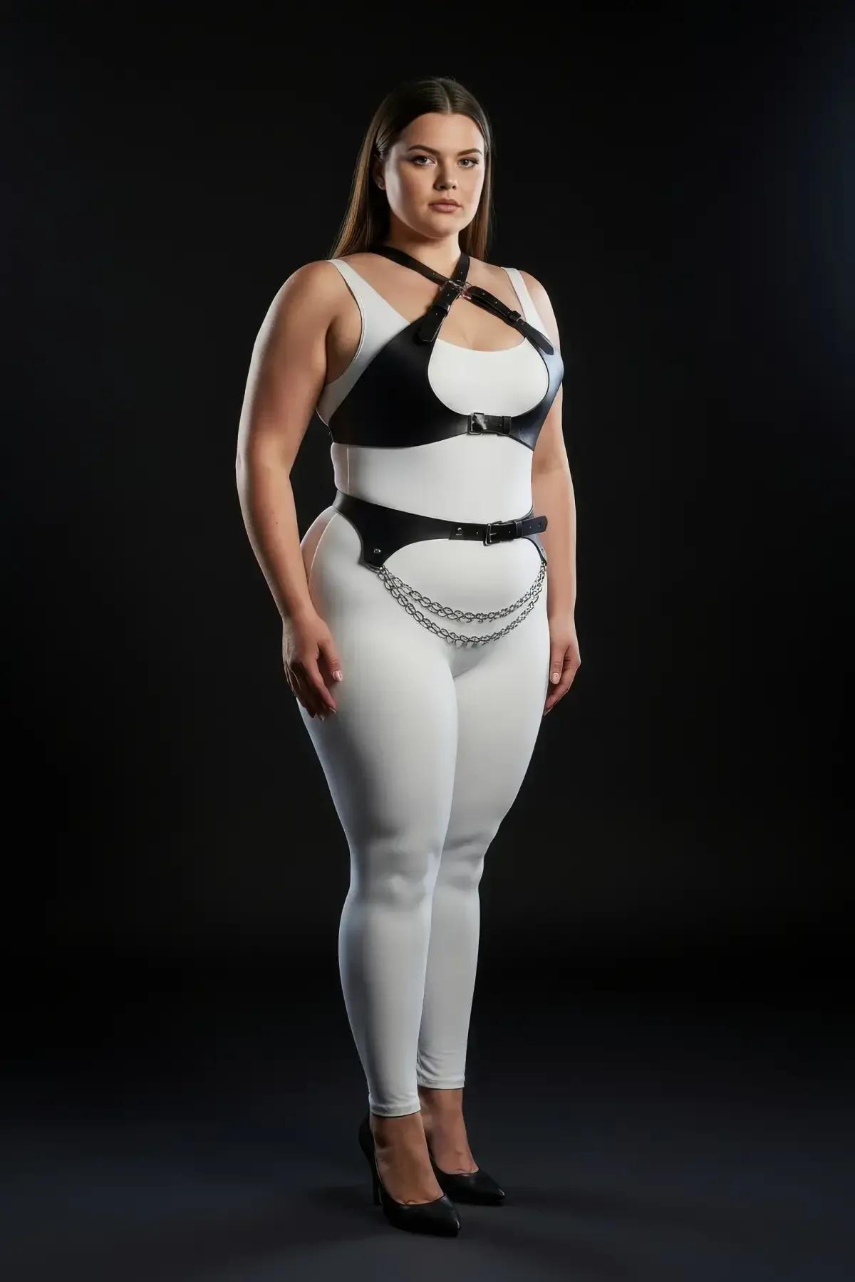 Adjustable Faux Leather Harness Set with Waist Chain