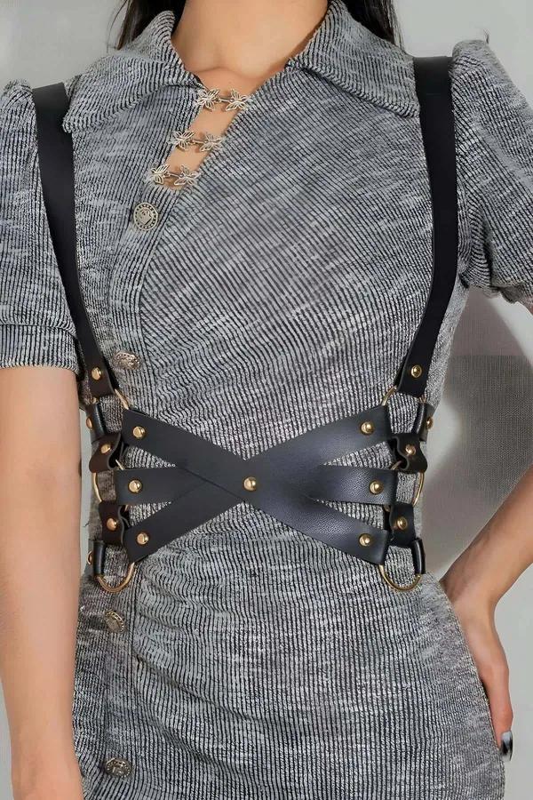 X-Straps Faux Leather Body Harness with O-Ring Details