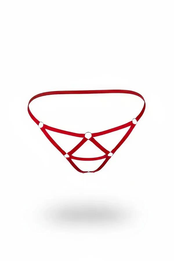 Red Strappy Harness Thong with O-Ring Detail