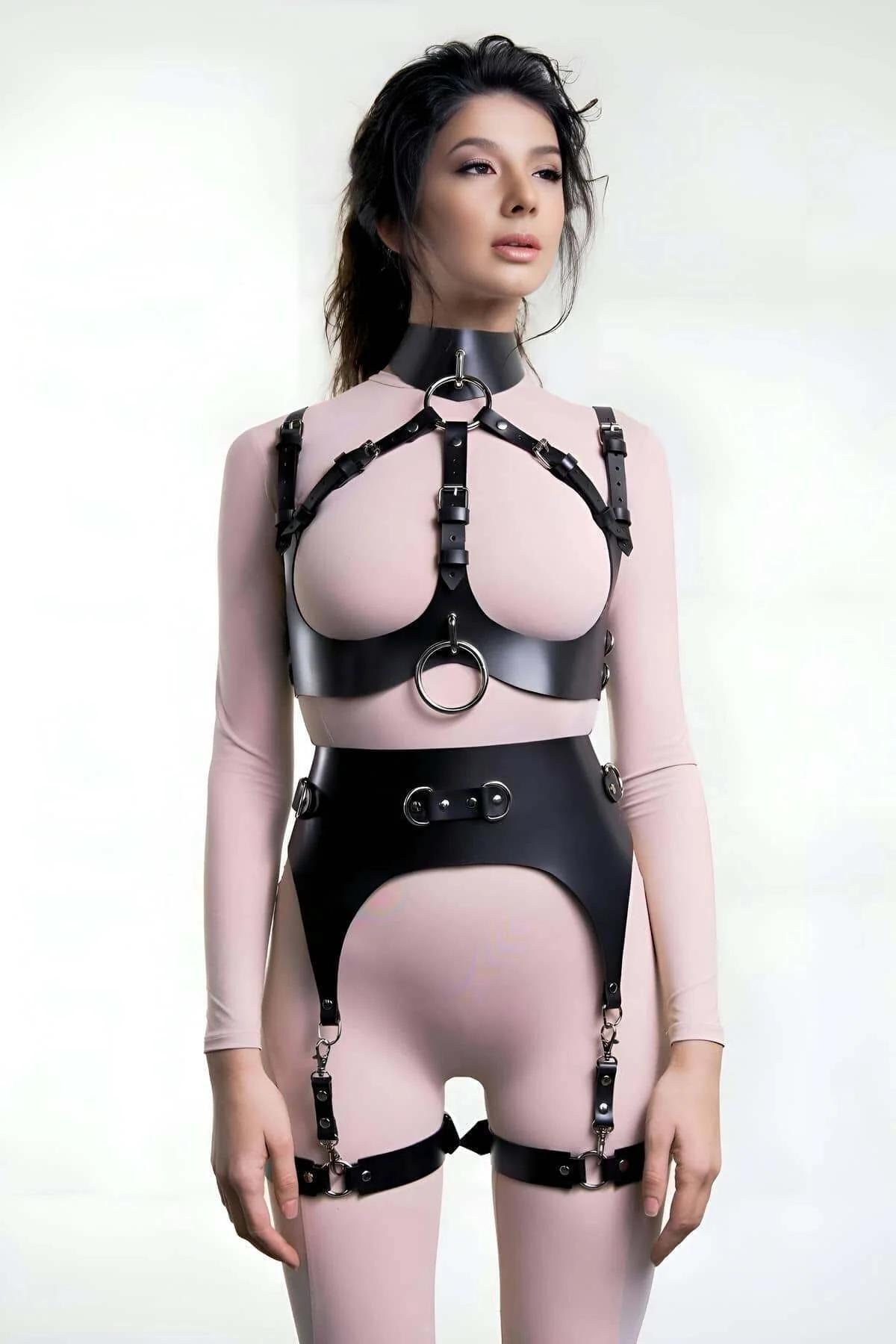 Modular O-Ring Faux Leather Body Harness Set