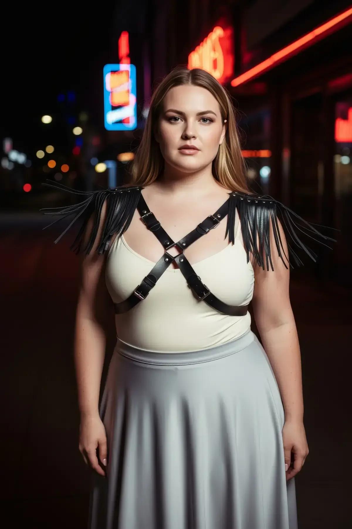 Fringed Shoulder Accent Chest Harness with Adjustable Straps