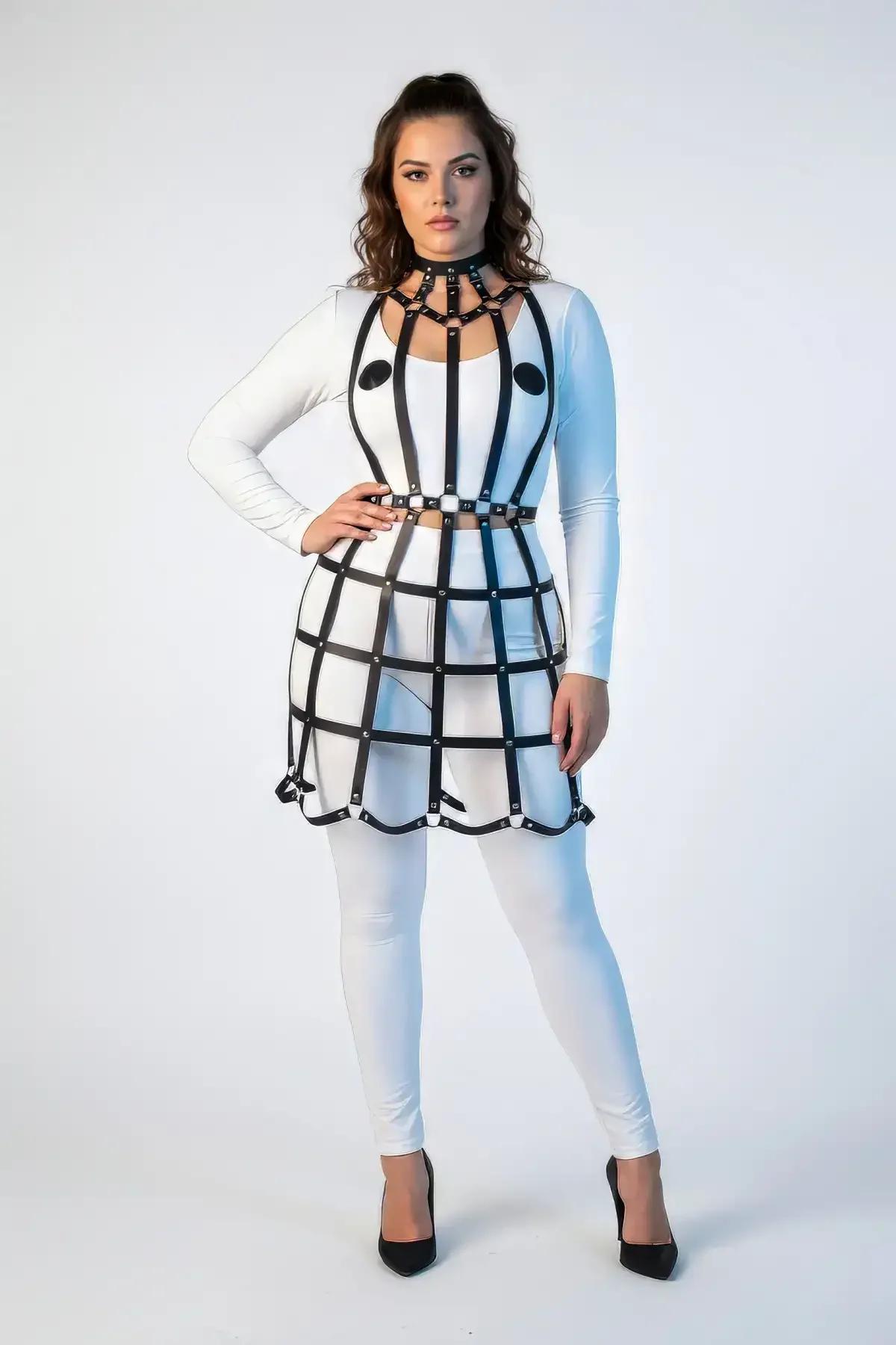 Lattice Grid Full Body Harness with Choker