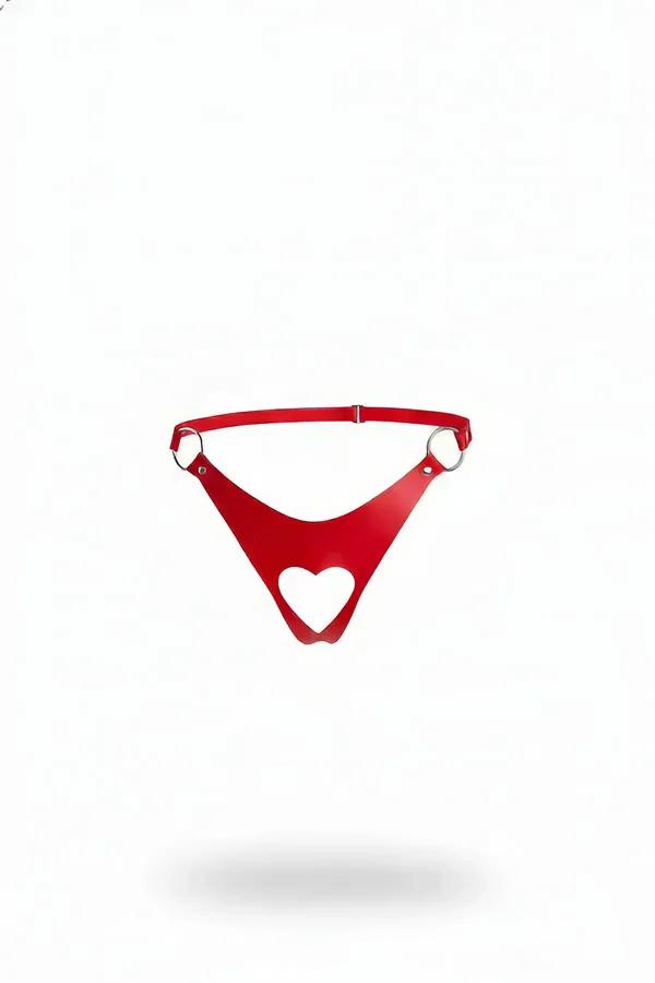 Heart Cut-Out Red Faux Leather Harness Thong