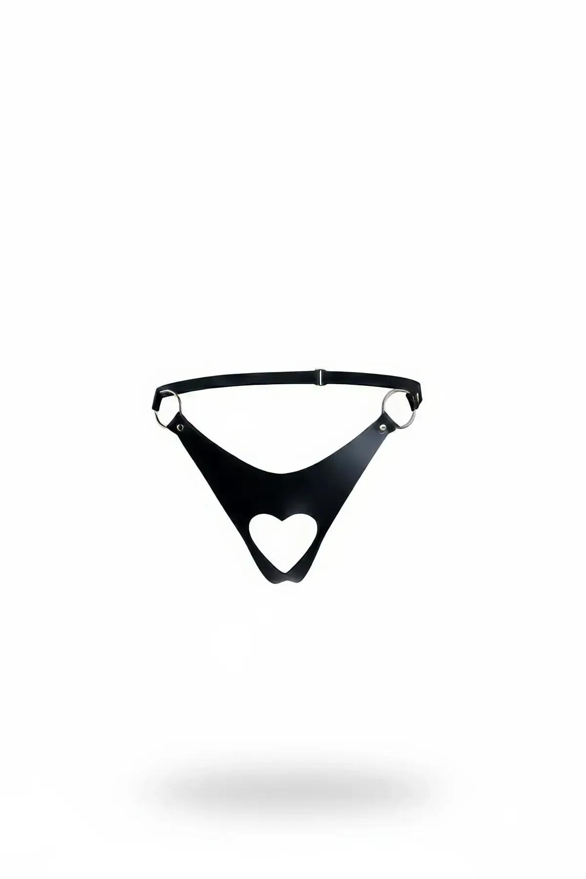 Faux Leather Thong Harness with Heart Cut-Out