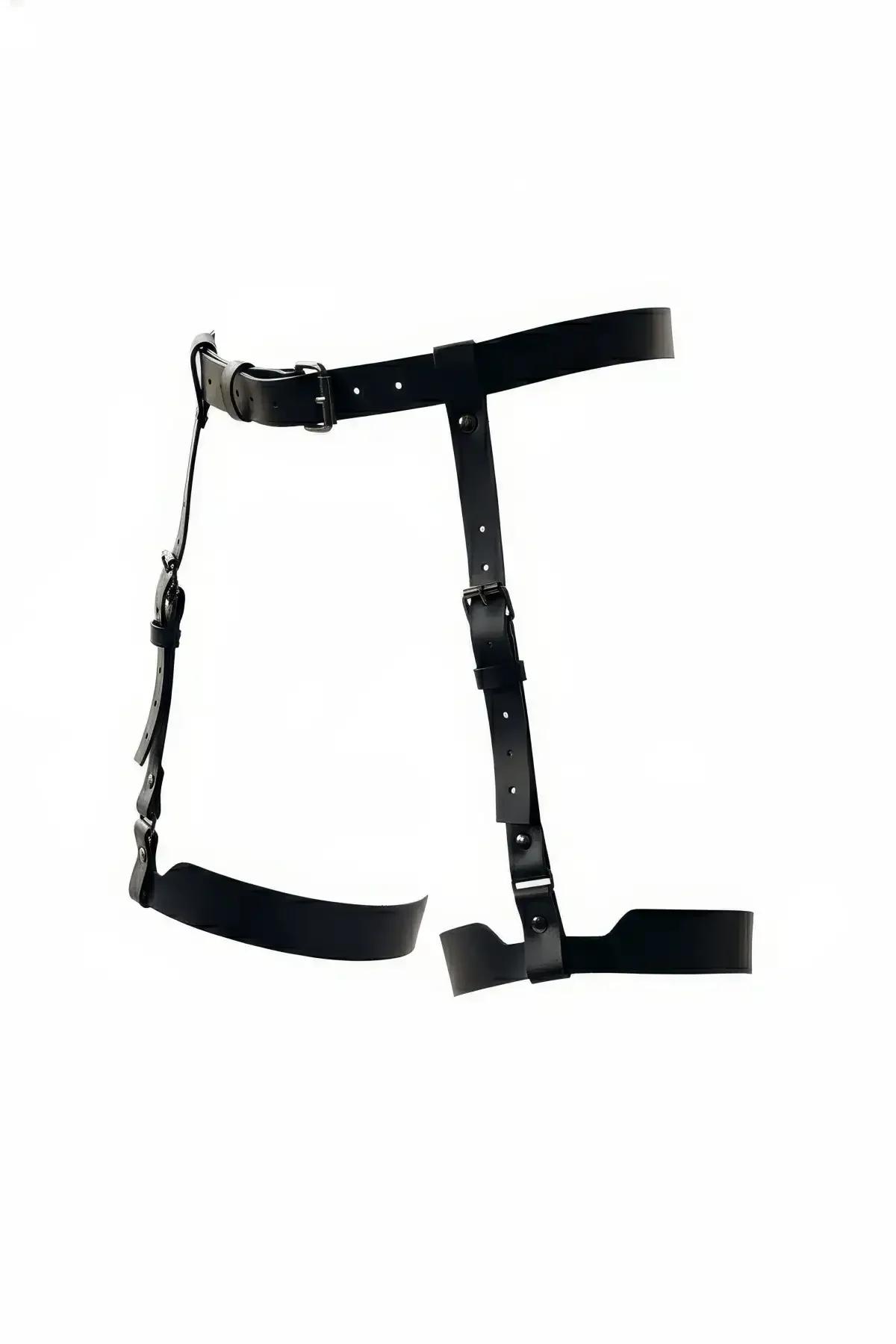 Adjustable Faux Leather Single Leg Garter with Waist Strap