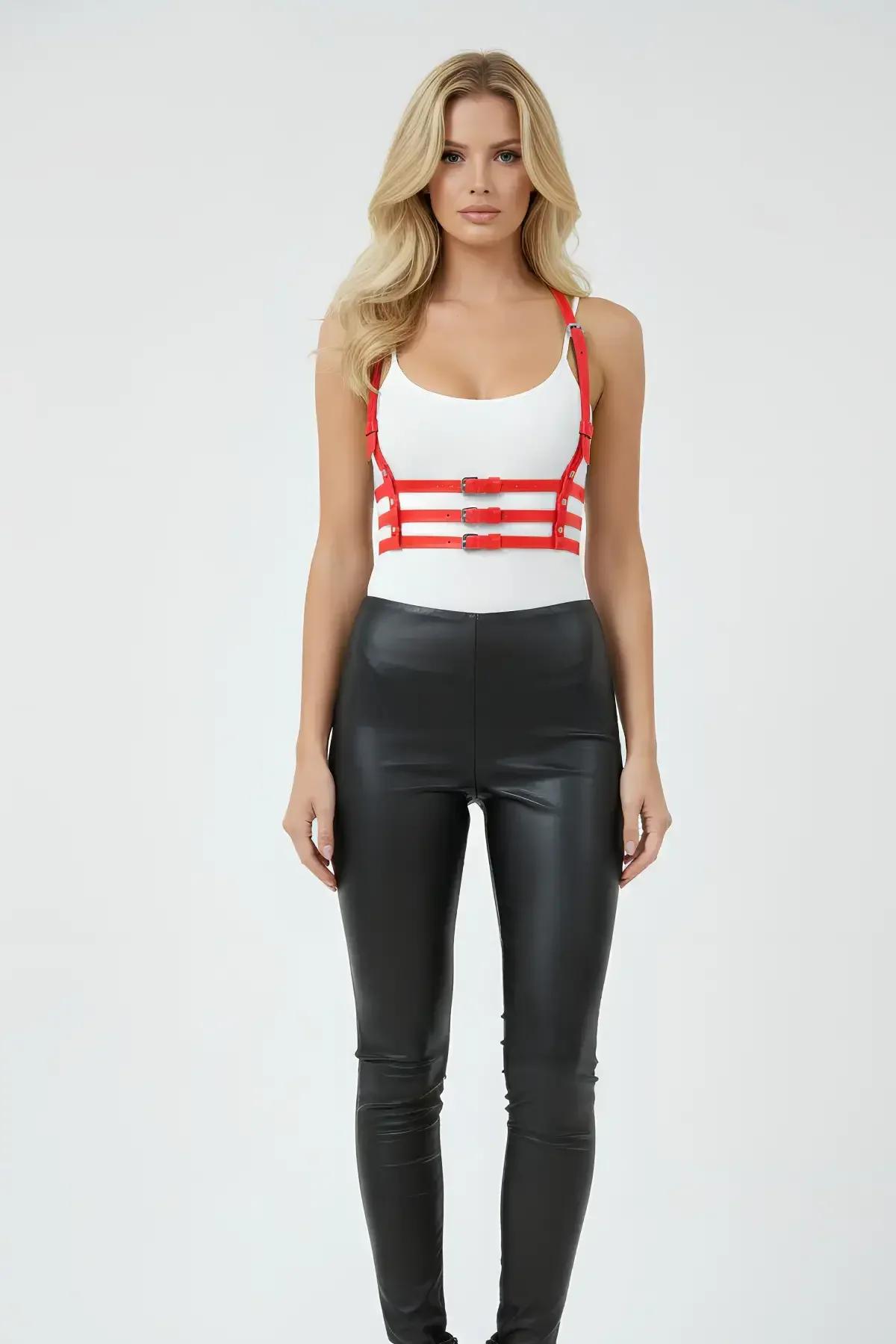 Red Multi-Strap Chest Harness with Buckle Details