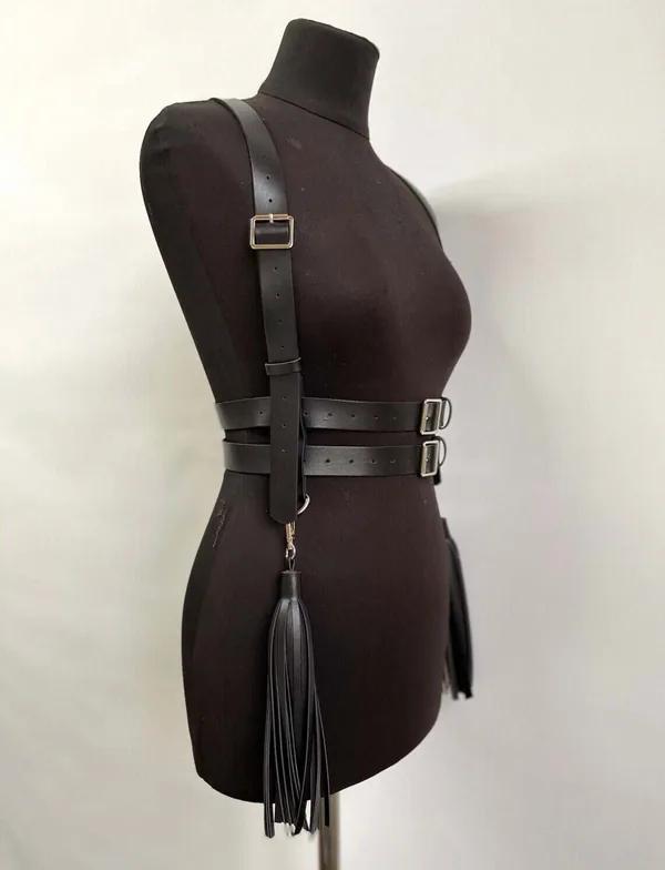 Strappy Faux Leather Body Harness with Tassels