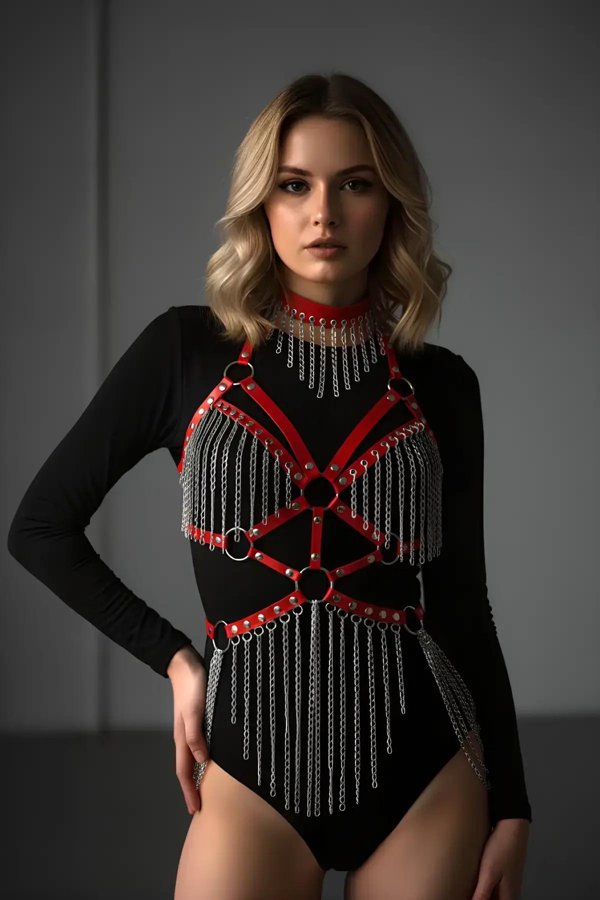 Red Chain & O-Ring Body Harness