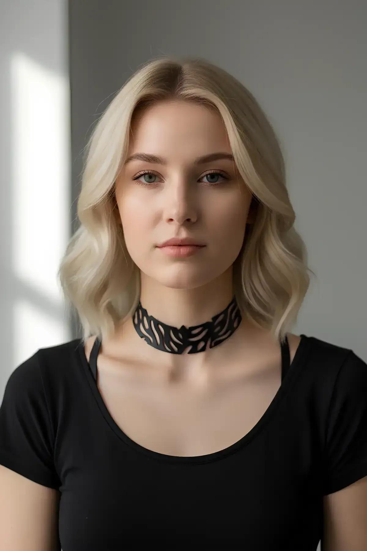 Laser Cut Faux Leather Choker with Leaf Design