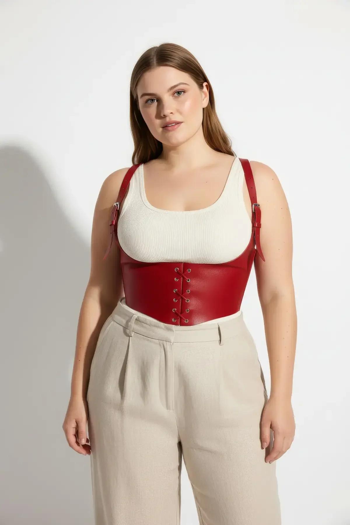 Red Underbust Corset Harness with Front Lacing