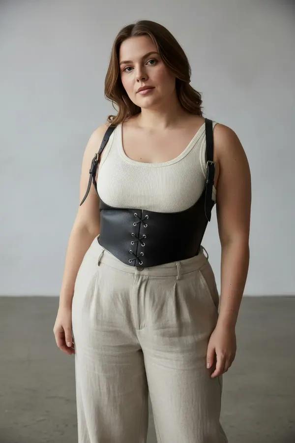 Underbust Corset Harness with Front Lace-Up & Buckle Straps