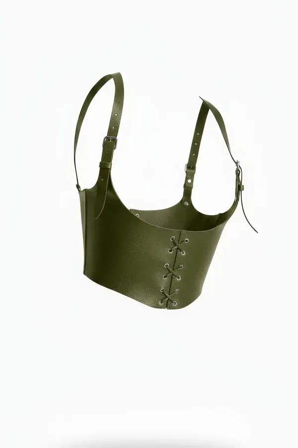 Faux Leather Corset Harness Top with Lace-Up Front