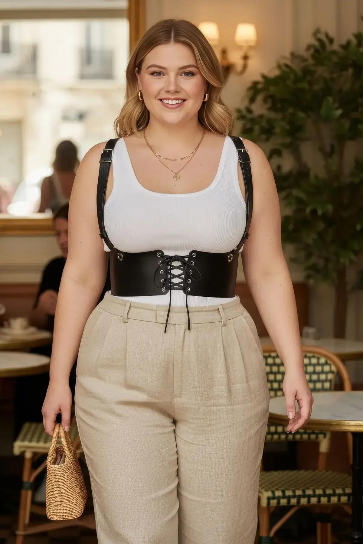 Black Faux Leather Underbust Corset Harness with Shoulder Straps