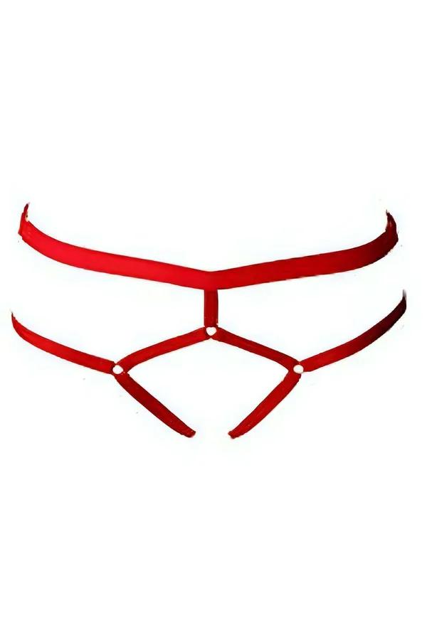 Red Strappy Thong Harness with Adjustable Waist