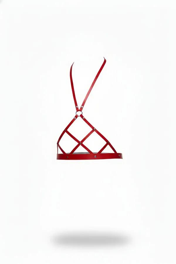 Red Caged Harness Bra with O-Ring Detail