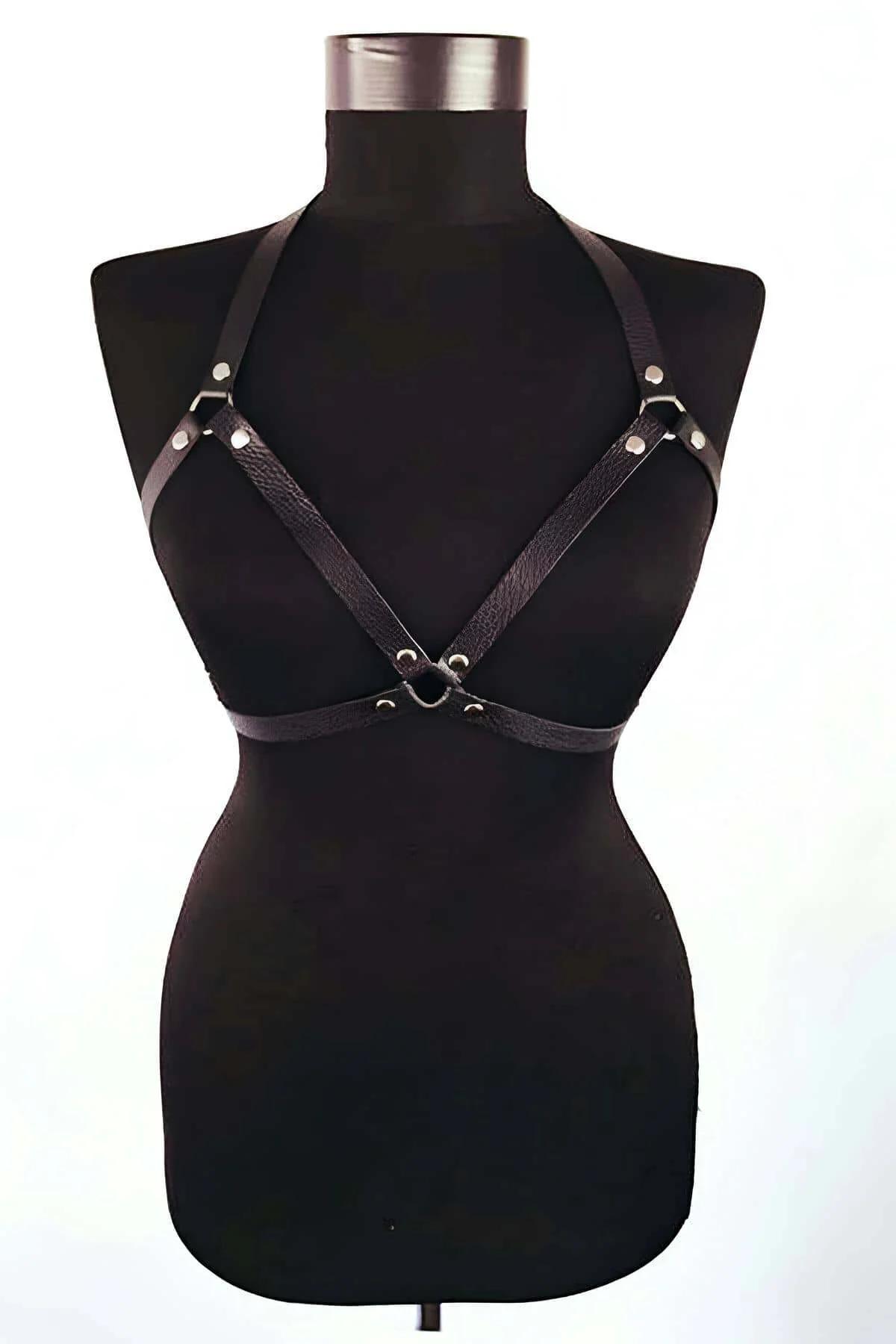Strappy Faux Leather Body Harness with O-Ring Detail