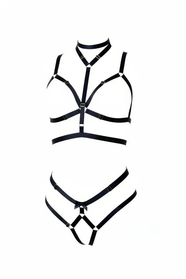 Choker Harness Bralette & Panty Set with Adjustable Straps
