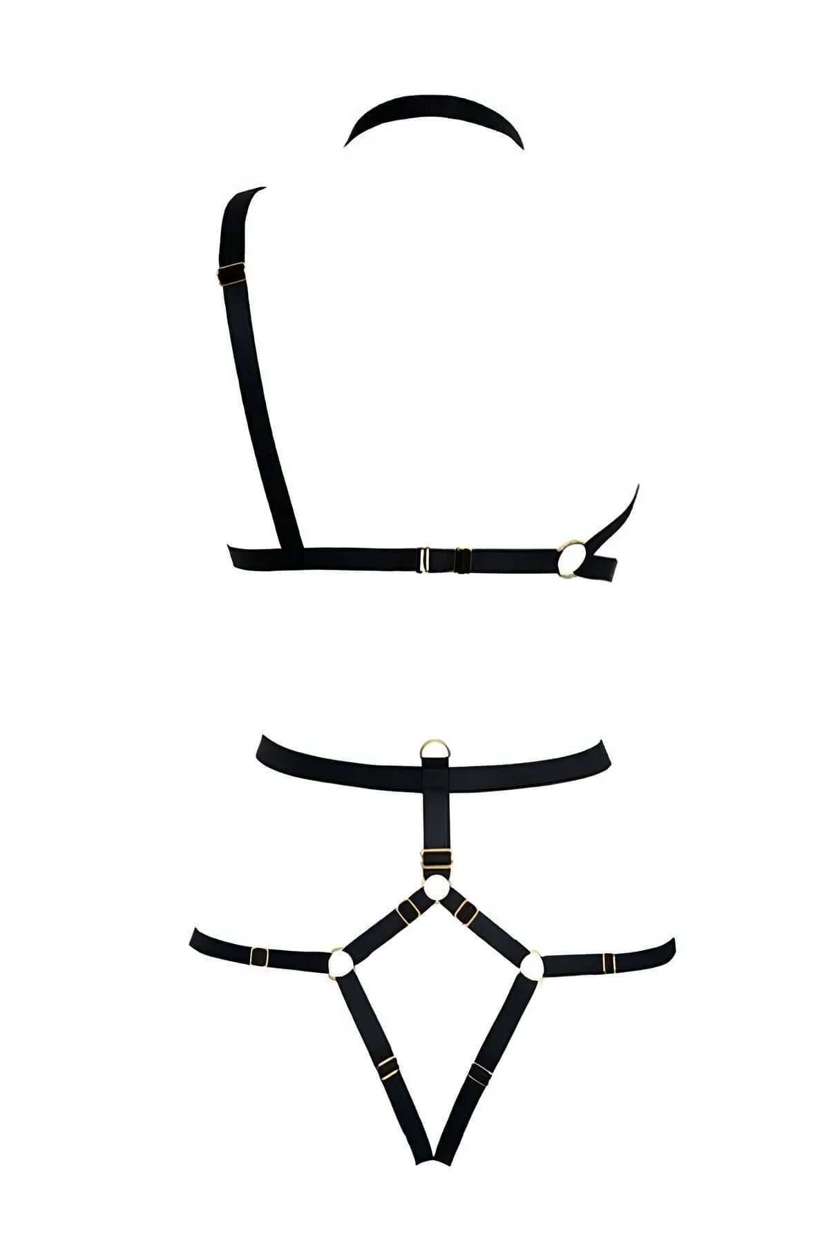 Strappy Faux Leather Body Harness Set with Garter