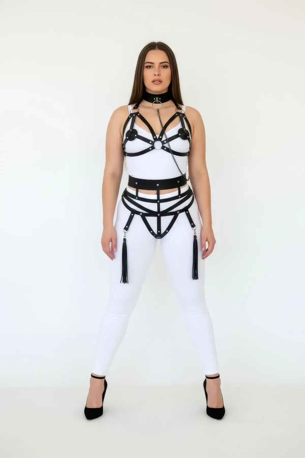 Full Body Harness with Chain and Tassel Garter Straps