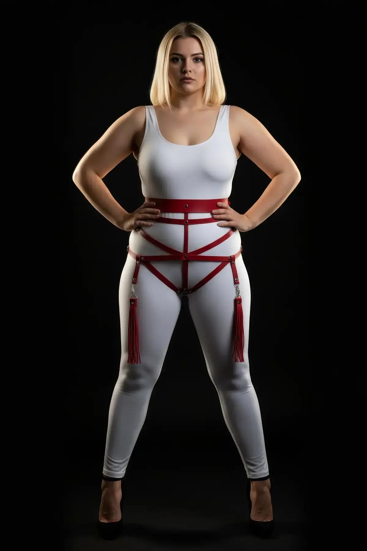 Red Faux Leather Body Harness with Detachable Tassels
