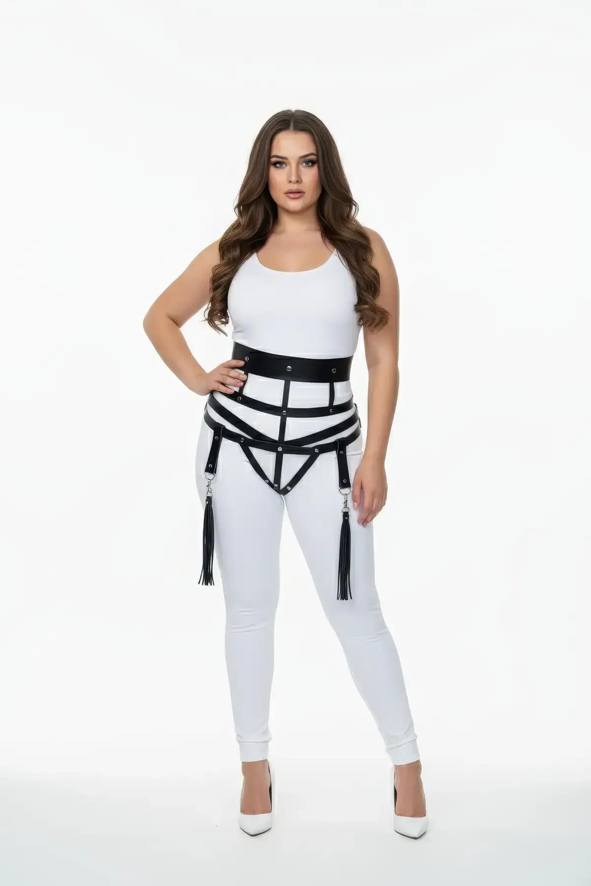 Wide Strap Cage Harness with Detachable Leg Garters