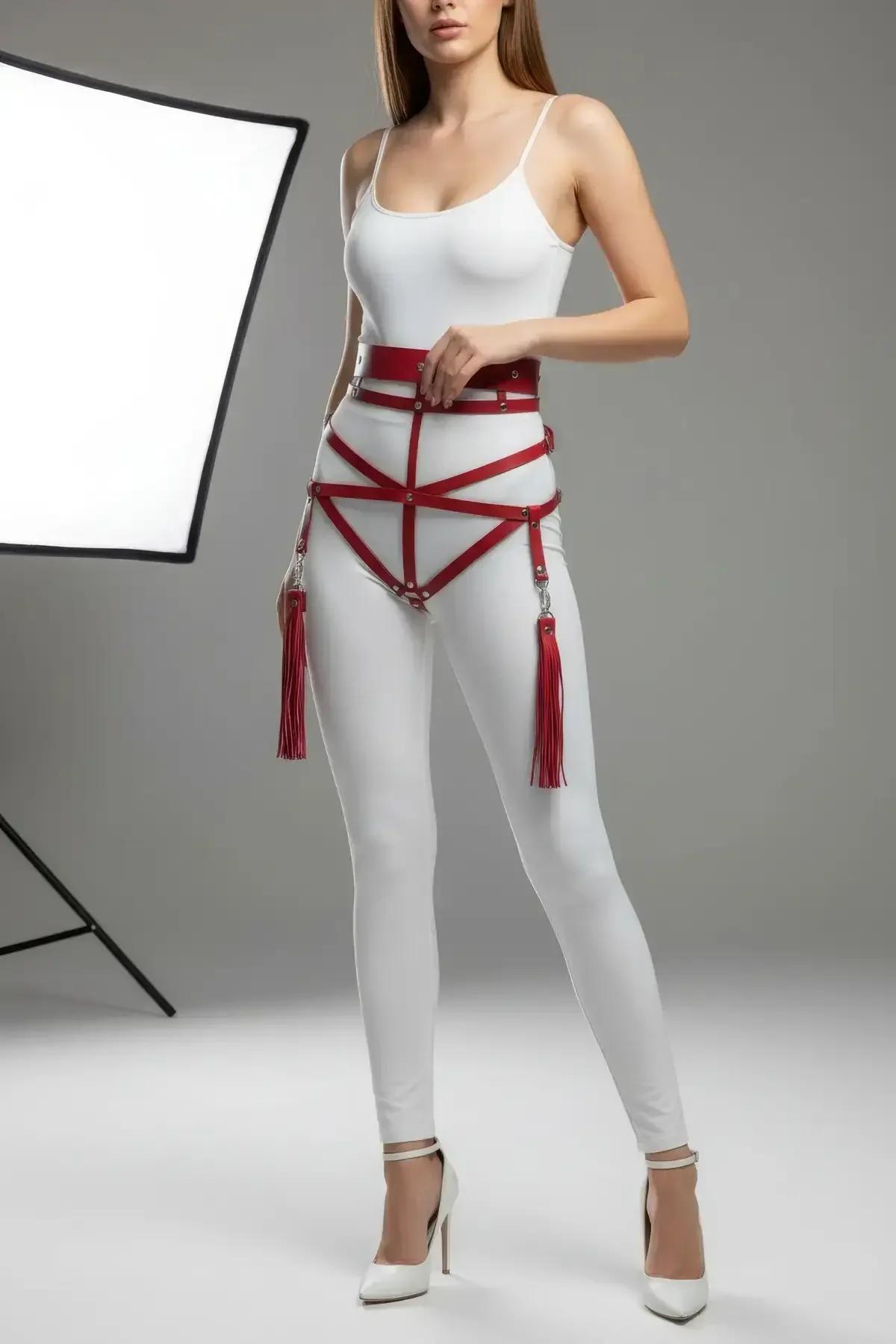 High-Waist Faux Leather Hip Harness with Tassels