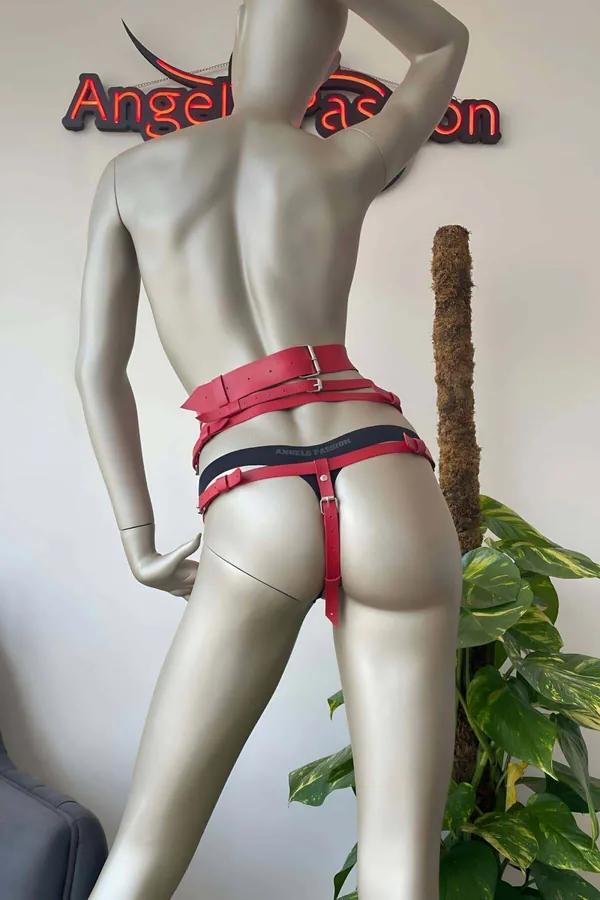 Red Faux Leather Waist Harness with Tassel Garter Straps