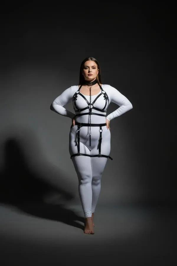 Full Body Faux Leather Harness with Choker and Leg Garters