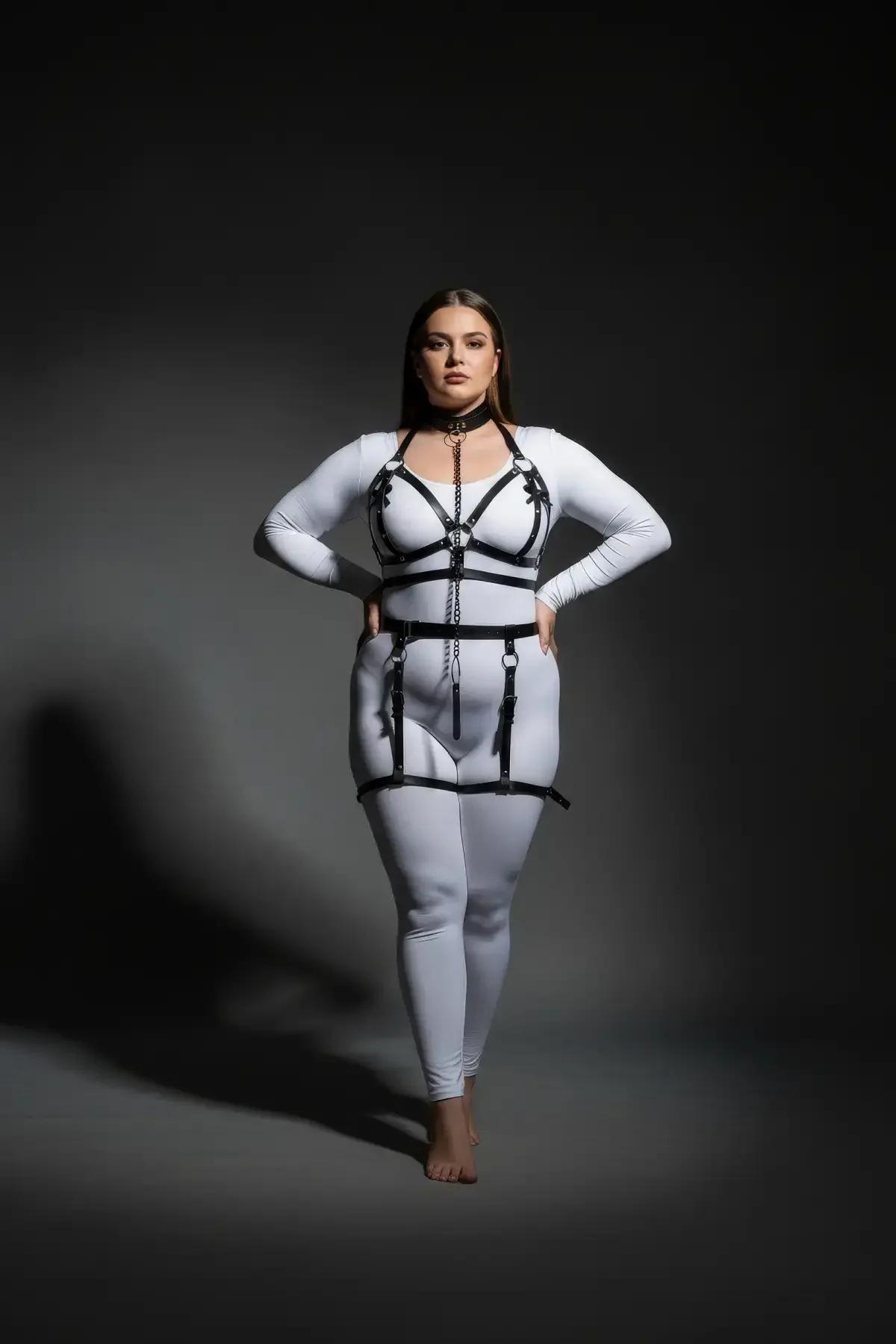 Full Body Faux Leather Harness with Choker and Leg Garters