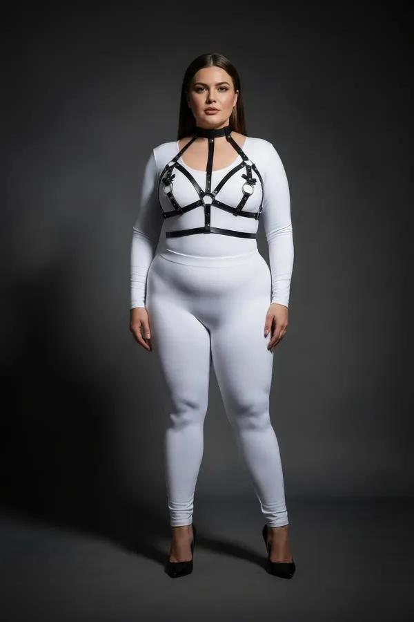 Strappy Black Harness with Choker Neck Collar
