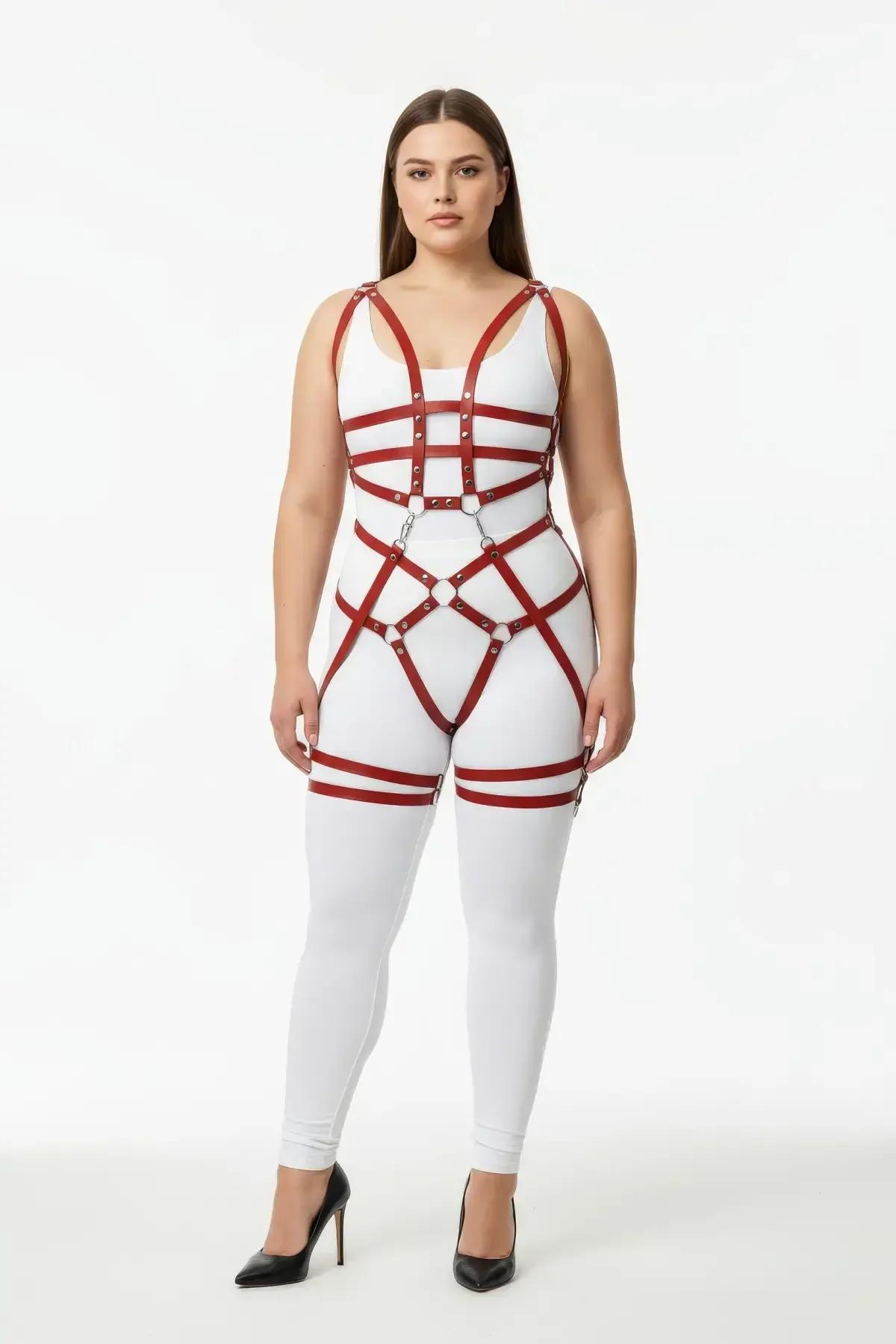 Claret Red Full Body Harness with O-Rings & Thigh Straps