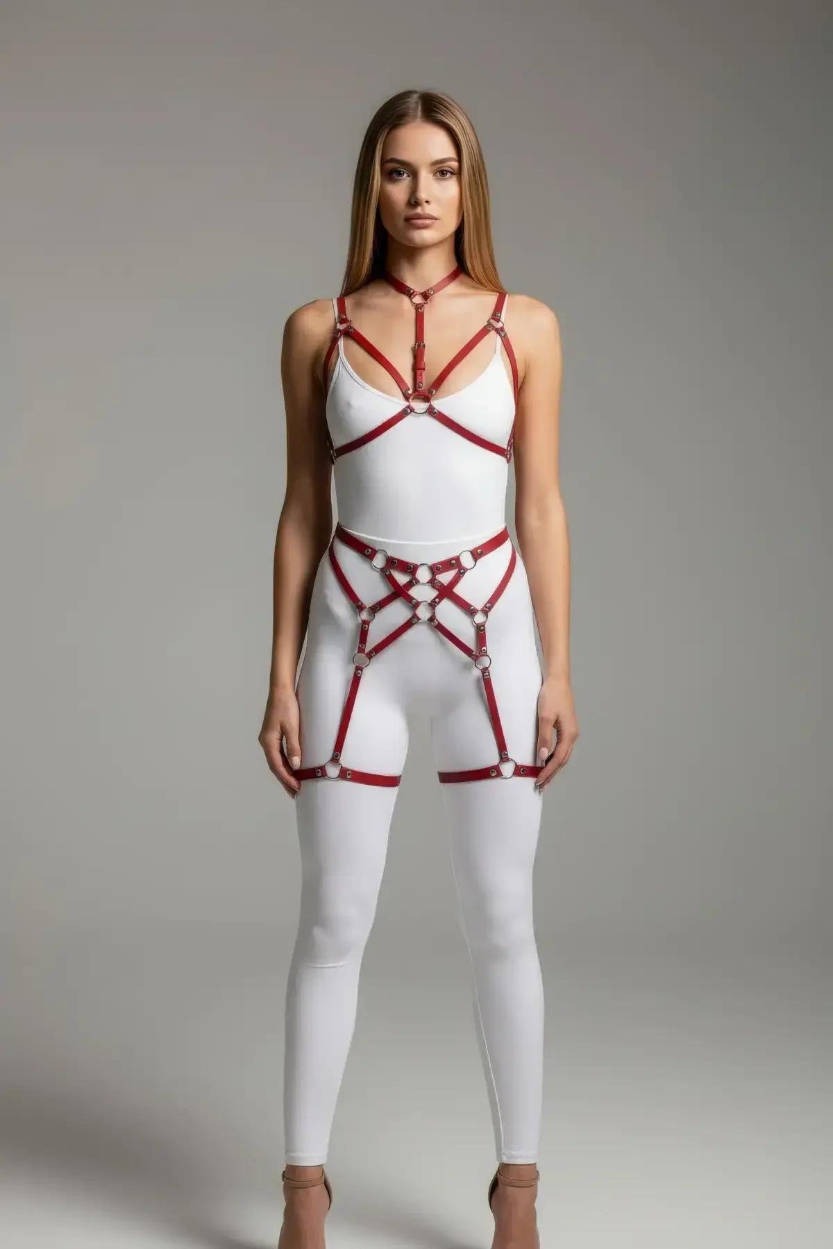 Multi-Strap O-Ring Body Harness and Thigh Garter Set