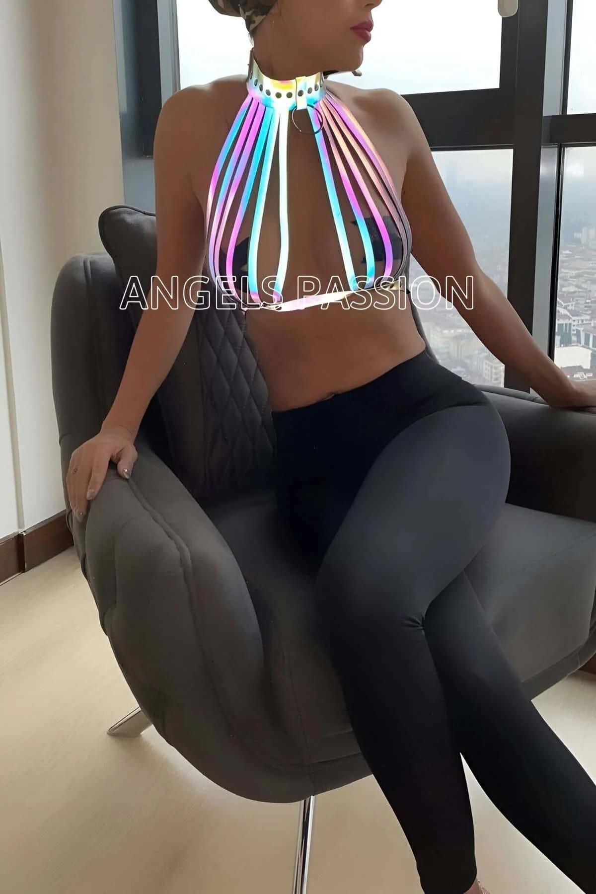 Reflective Rainbow Harness with Choker Detail