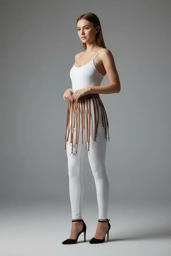 Faux Leather Waist Harness with Draping Chains