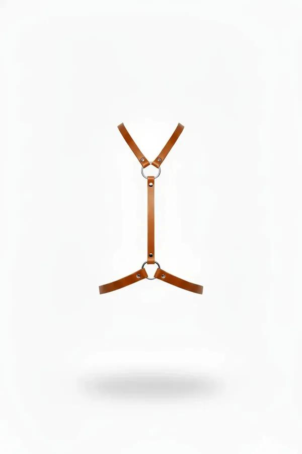 Minimalist Tan Body Harness with Silver O-Rings
