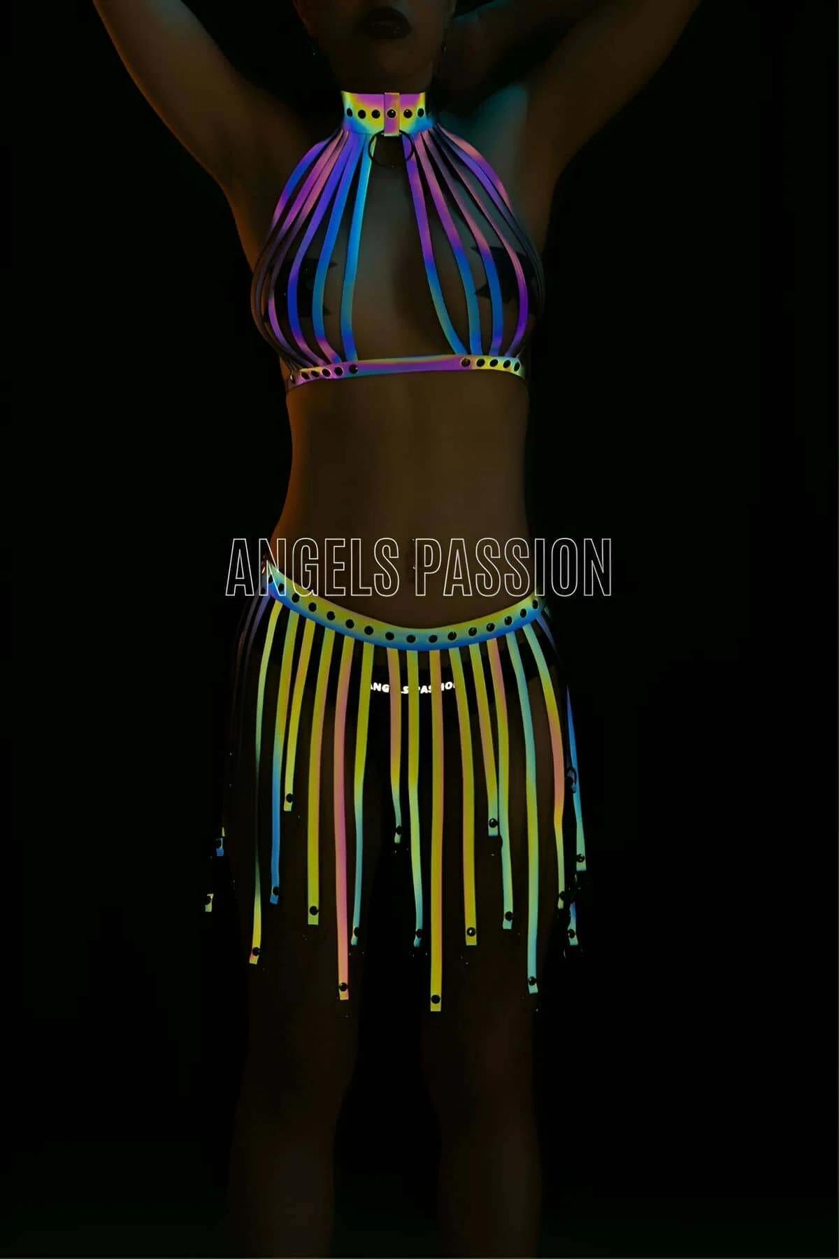 Reflective Halter Top & Tassel Skirt Set