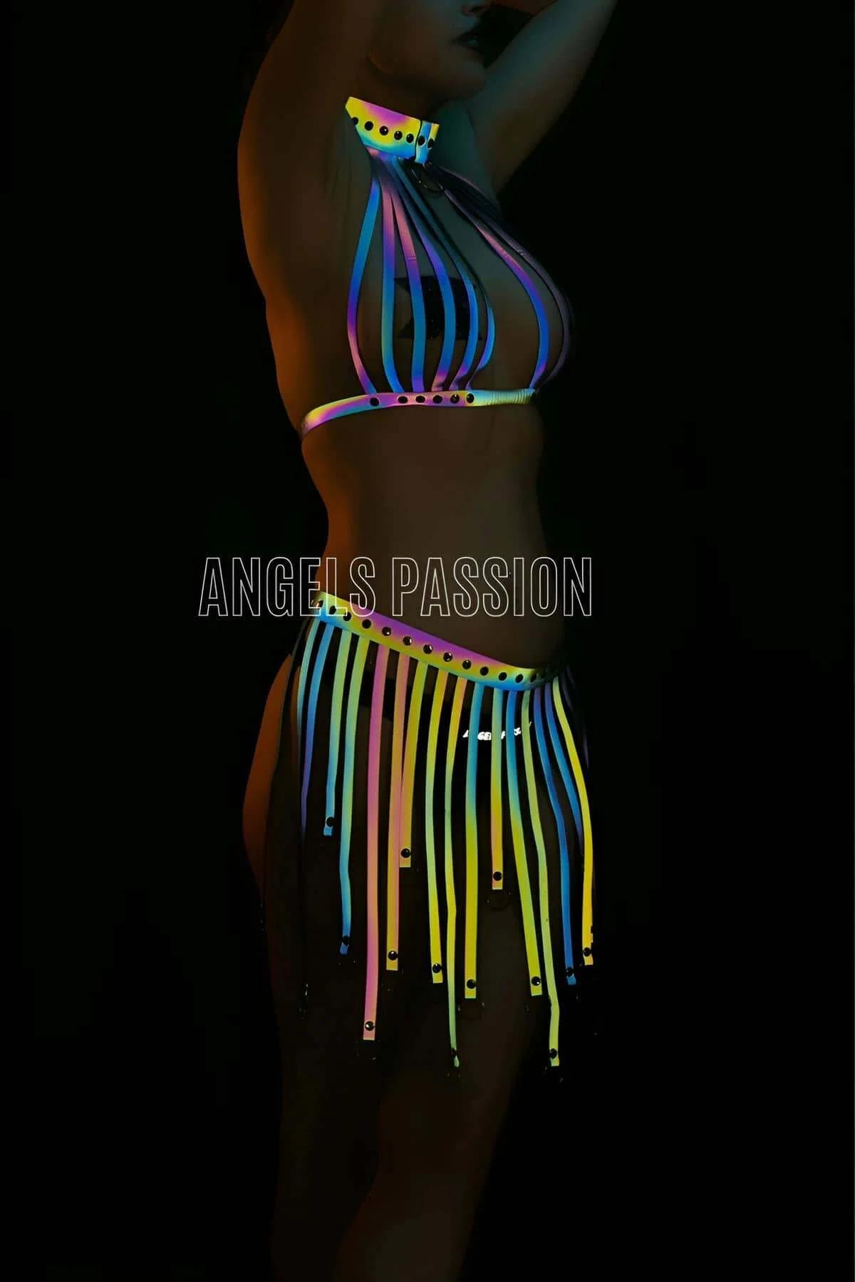 Reflective Halter Top & Tassel Skirt Set
