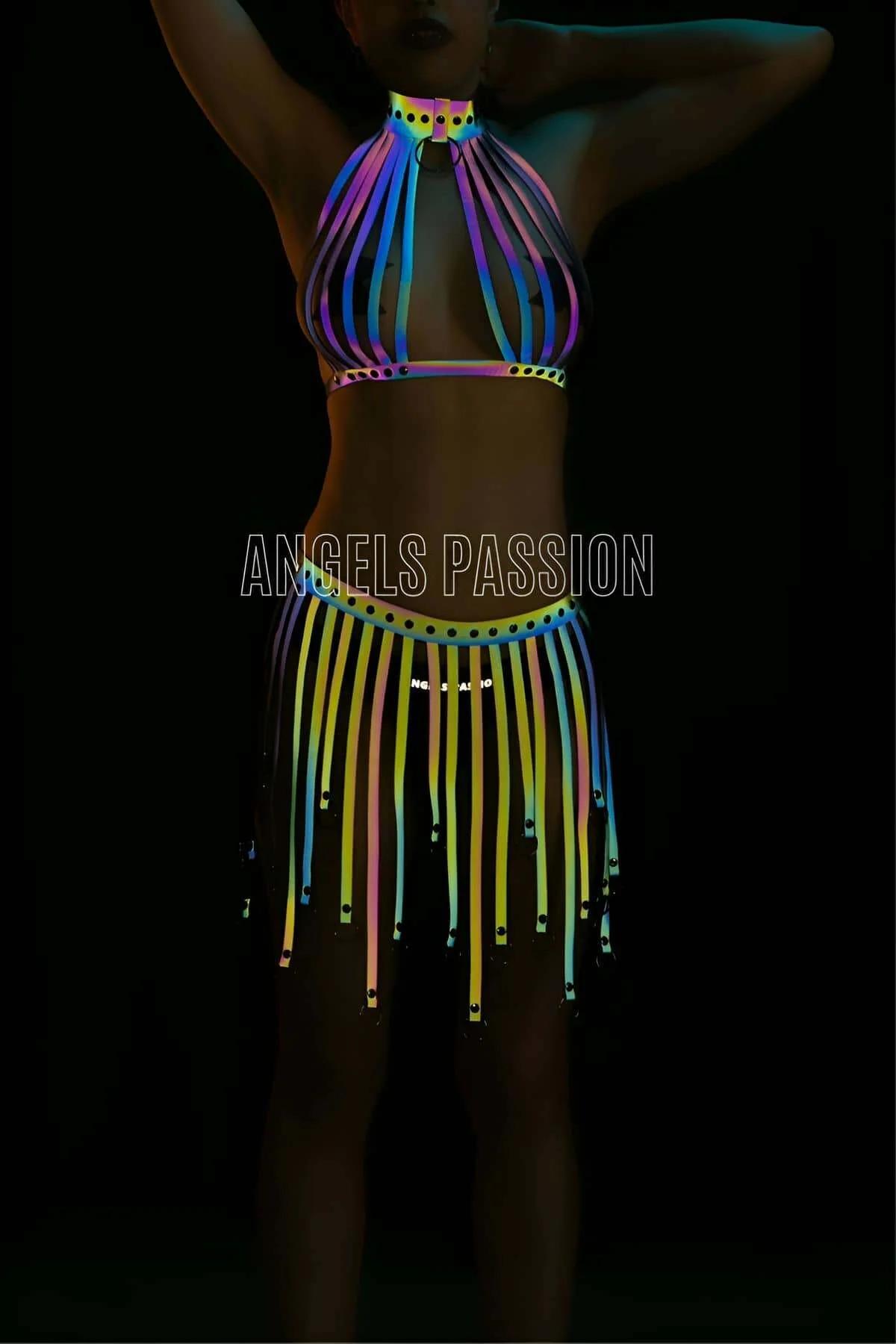 Reflective Halter Top & Tassel Skirt Set