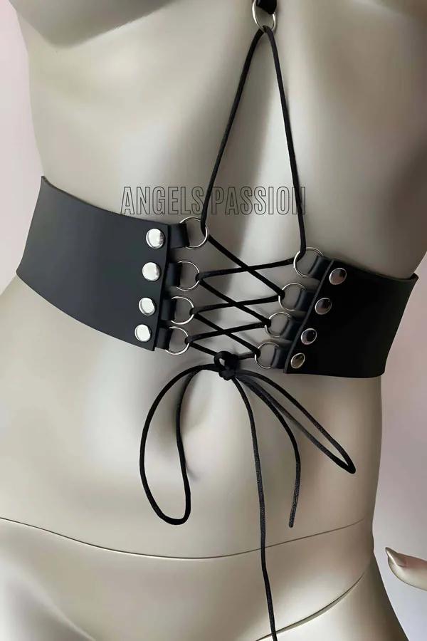 Lace-Up Corset Body Harness with Chest Strap