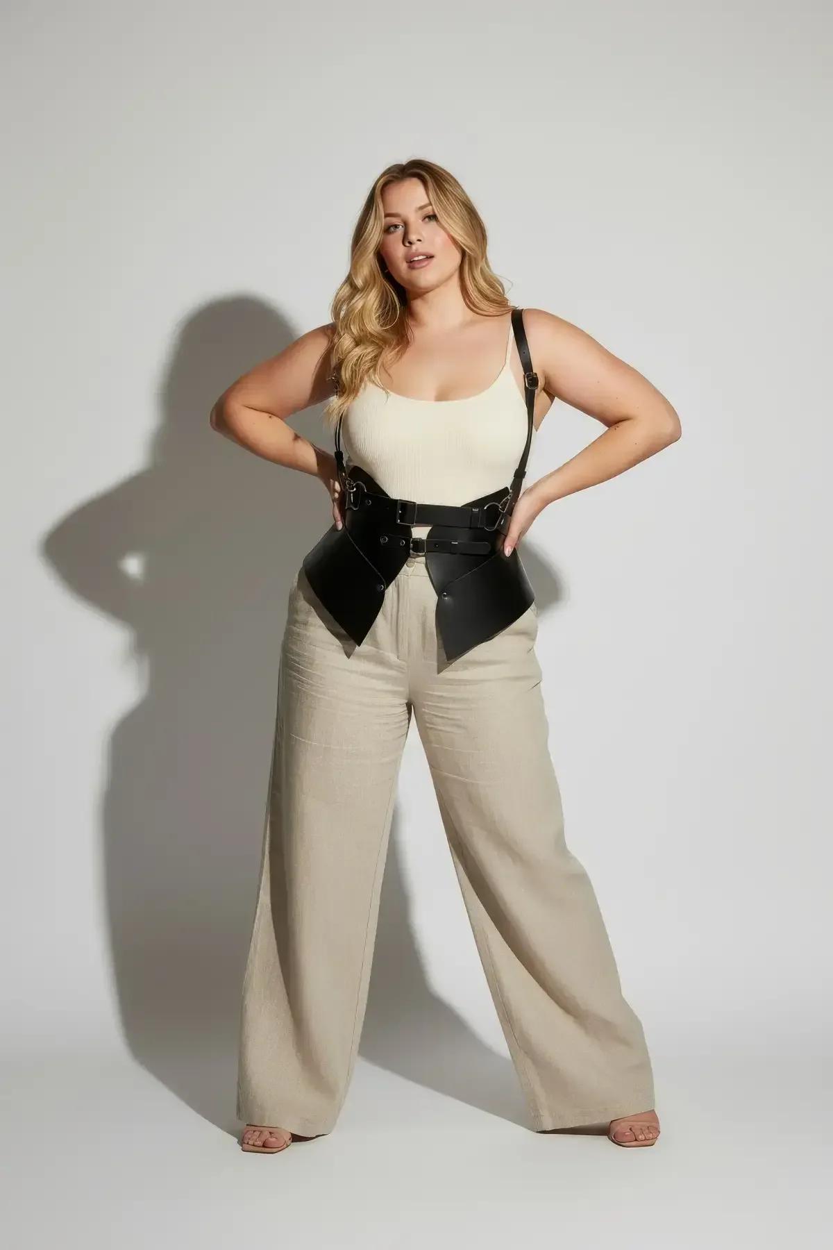 Faux Leather Corset Harness Belt with Sculpted Waist