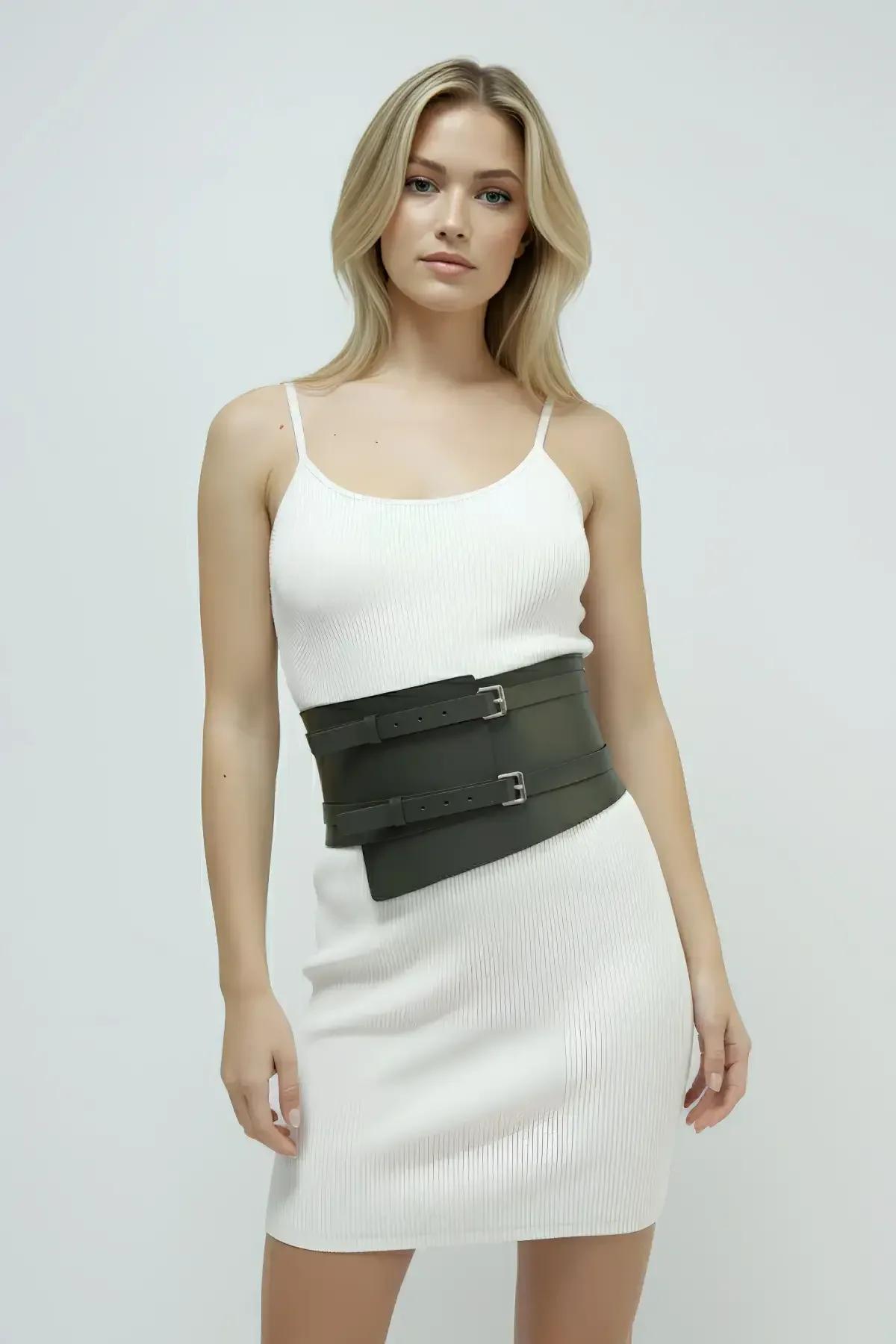 Wide Waist Cincher Belt with Overlap Buckle Design