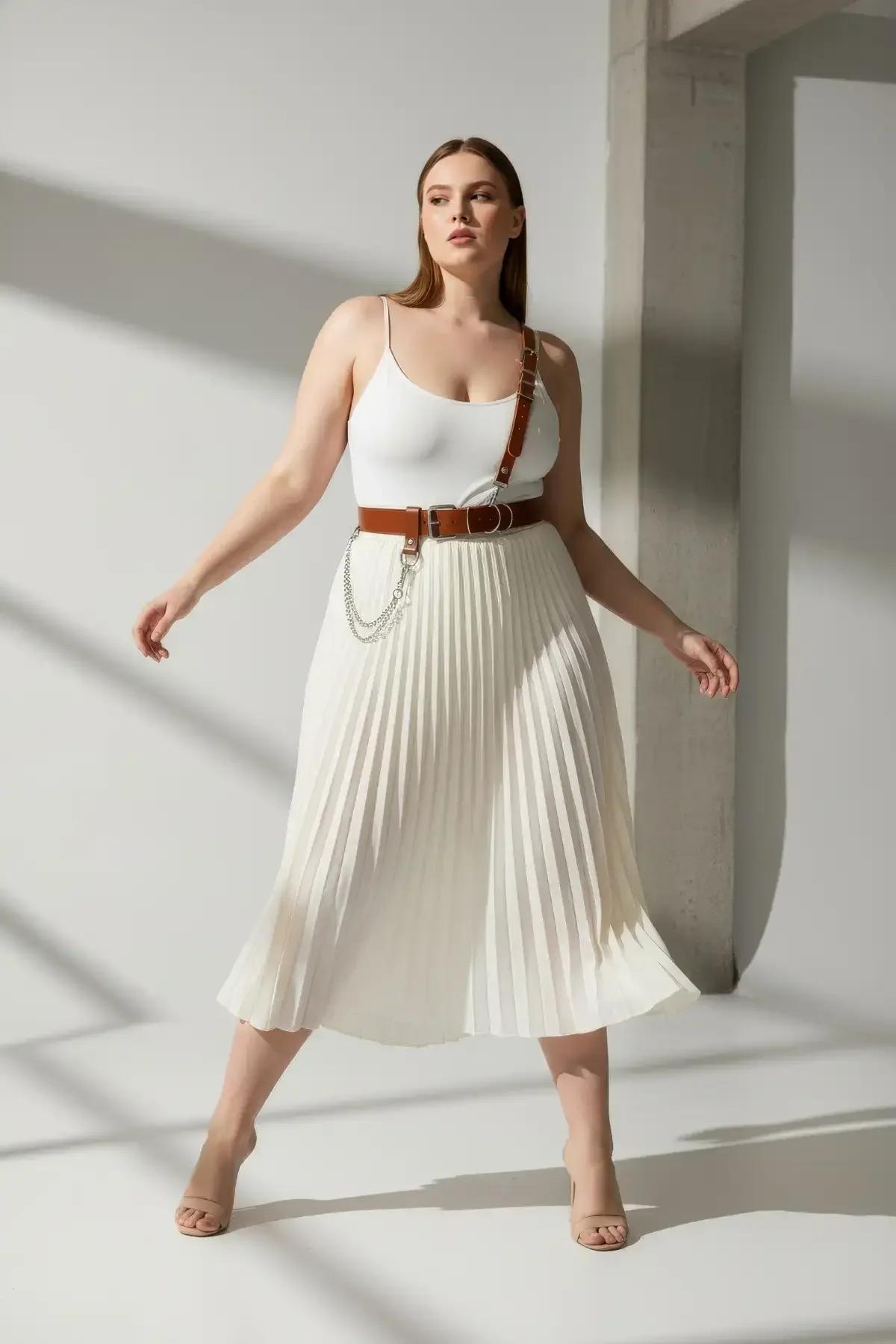 Tan Faux Leather Shoulder Strap Belt with Chain Detail