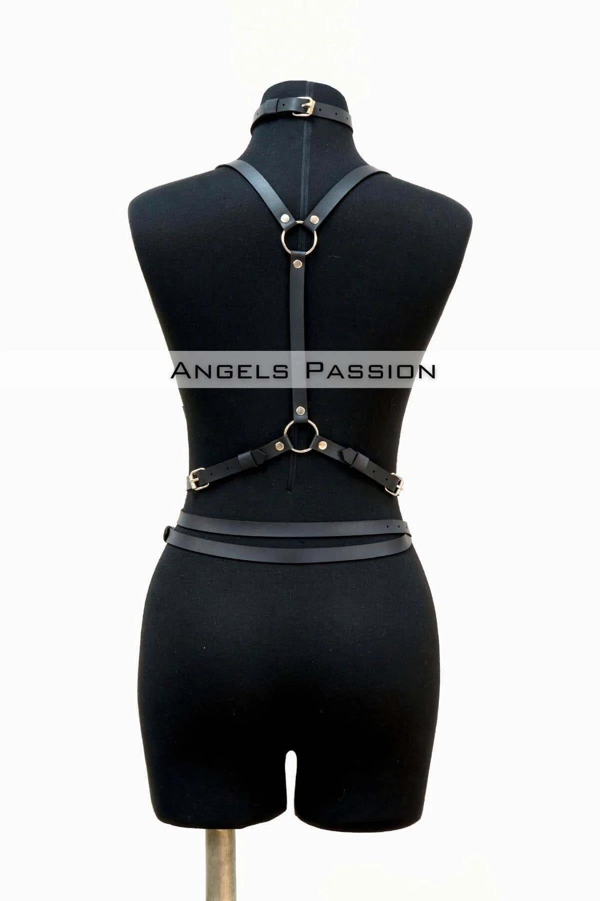 Adjustable Faux Leather Chest Harness and Choker Set
